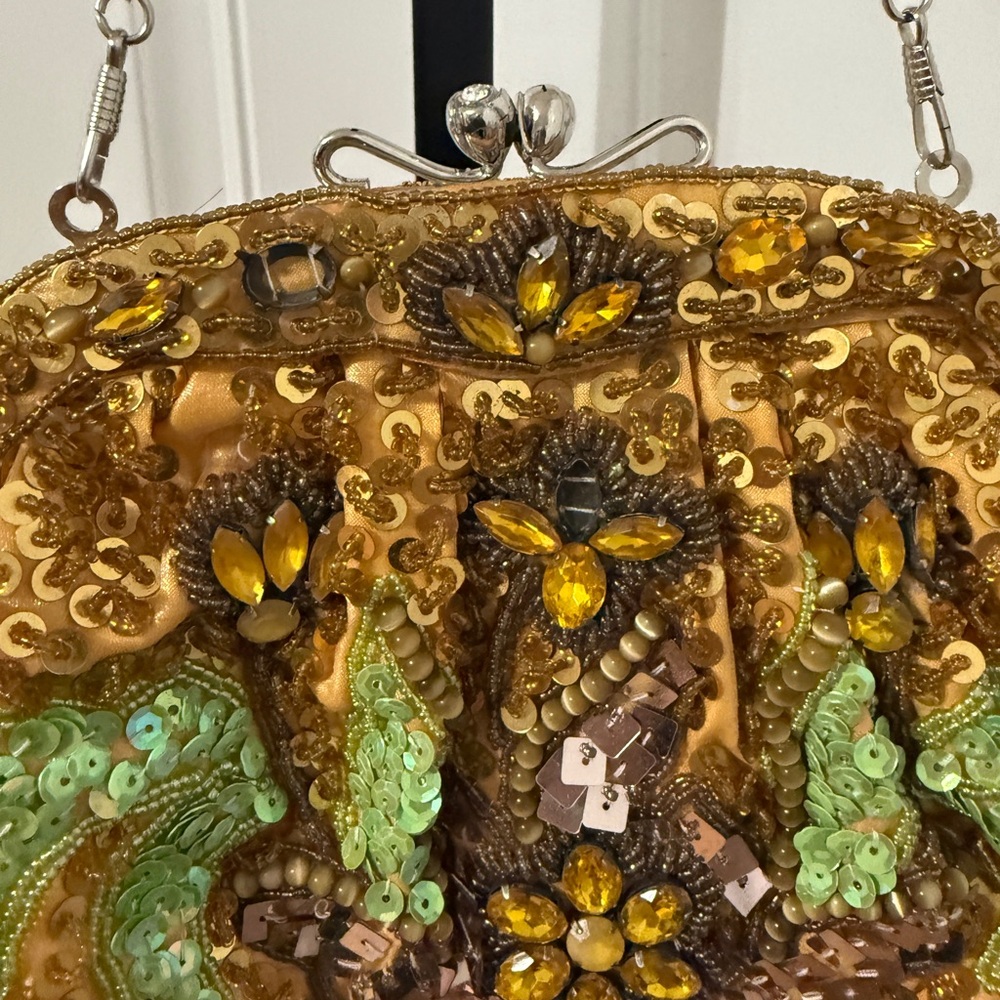 Embellished Gold, Amber‎ and Green Women's Evening Bag - Picture 4 of 7